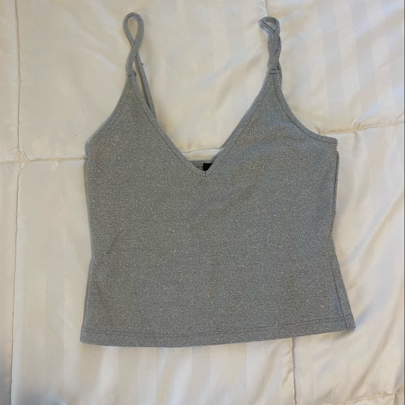Silver Sparkly V cut Cami Tank Top - Picture 3 of 5